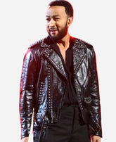 The Voice S25 Finale 2024 john legend Black Studded Leather Jacket